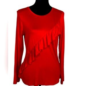 Jeanne Pierre NWOT Womens Size Large Orange Long Sleeve Ruffle Knit Shirt Top